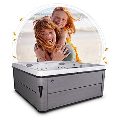 Apex hot tub being enjoyed by mother and daughter